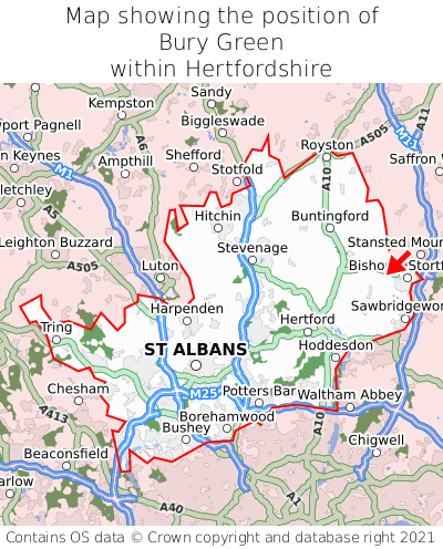 Map showing location of Bury Green within Hertfordshire