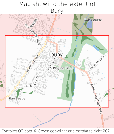 Map showing extent of Bury as bounding box