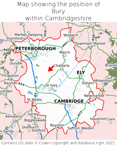 Map showing location of Bury within Cambridgeshire