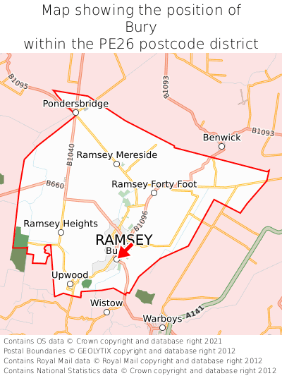 Map showing location of Bury within PE26