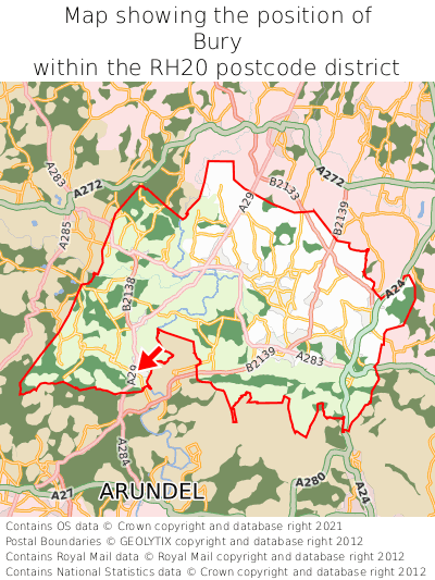 Map showing location of Bury within RH20