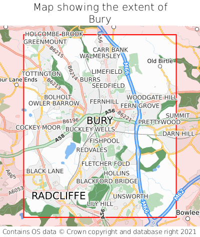 Map showing extent of Bury as bounding box