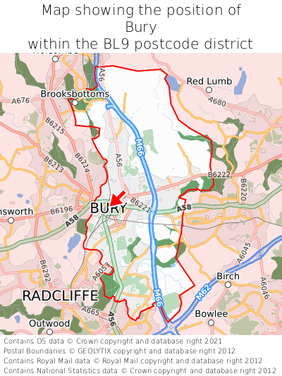 Map showing location of Bury within BL9