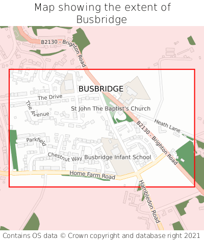 Map showing extent of Busbridge as bounding box