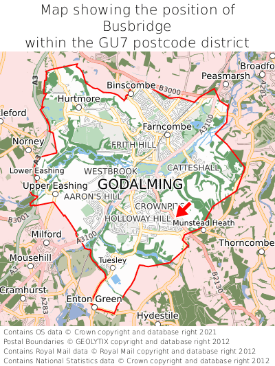 Map showing location of Busbridge within GU7