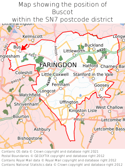 Map showing location of Buscot within SN7