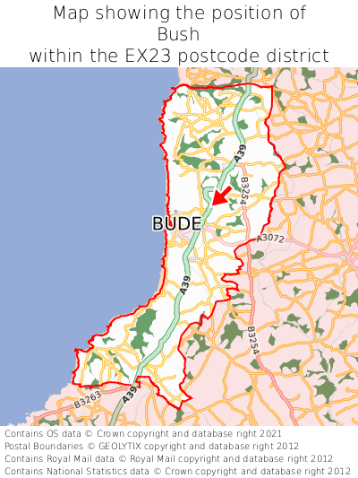 Map showing location of Bush within EX23
