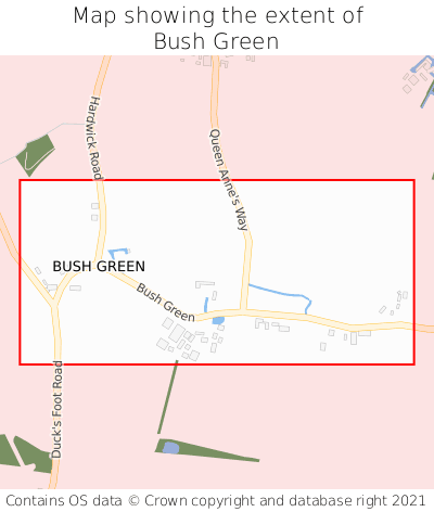 Map showing extent of Bush Green as bounding box