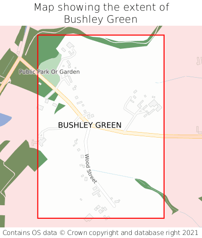 Map showing extent of Bushley Green as bounding box