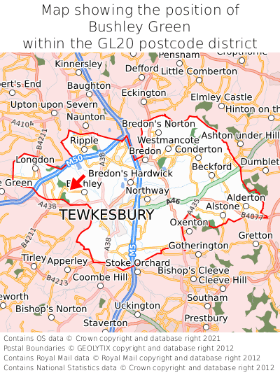 Map showing location of Bushley Green within GL20