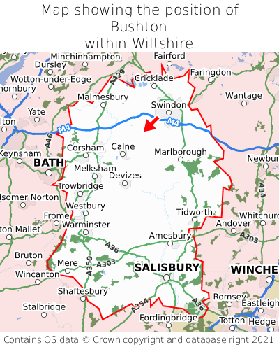 Map showing location of Bushton within Wiltshire