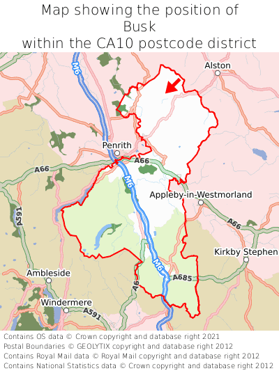 Map showing location of Busk within CA10