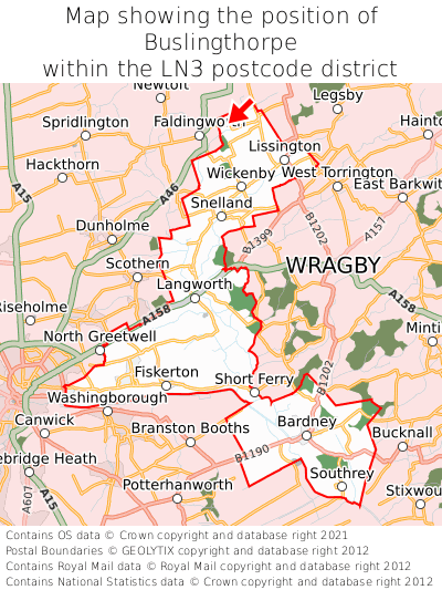 Map showing location of Buslingthorpe within LN3