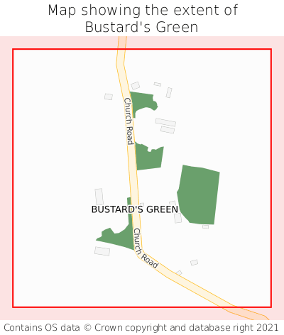 Map showing extent of Bustard's Green as bounding box