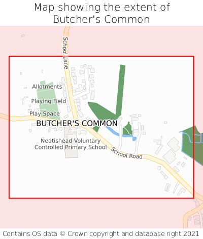 Map showing extent of Butcher's Common as bounding box