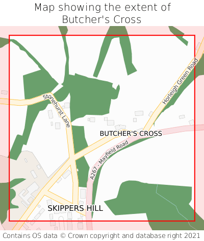 Map showing extent of Butcher's Cross as bounding box
