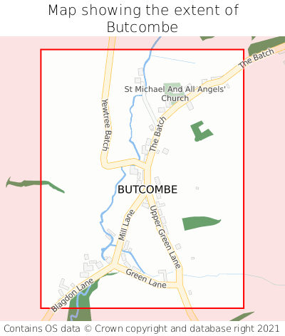 Map showing extent of Butcombe as bounding box