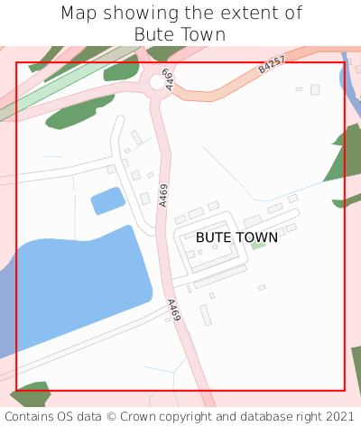 Map showing extent of Bute Town as bounding box