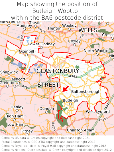 Map showing location of Butleigh Wootton within BA6