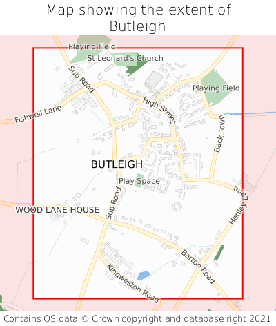 Map showing extent of Butleigh as bounding box