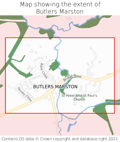 Map showing extent of Butlers Marston as bounding box