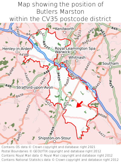 Map showing location of Butlers Marston within CV35