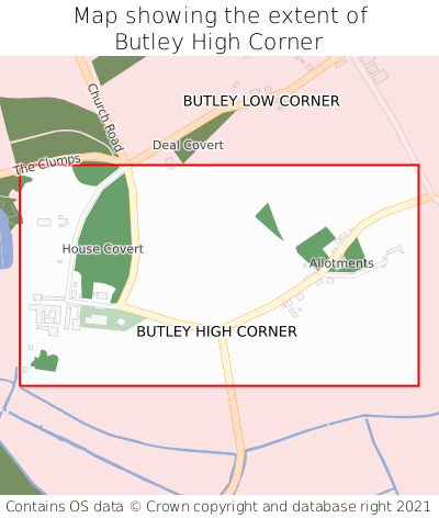 Map showing extent of Butley High Corner as bounding box