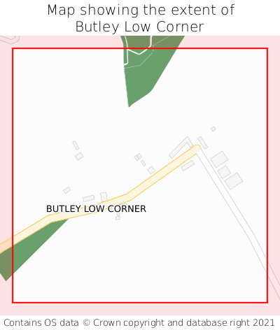 Map showing extent of Butley Low Corner as bounding box