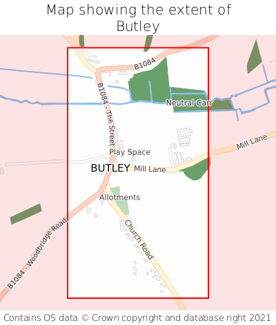 Map showing extent of Butley as bounding box