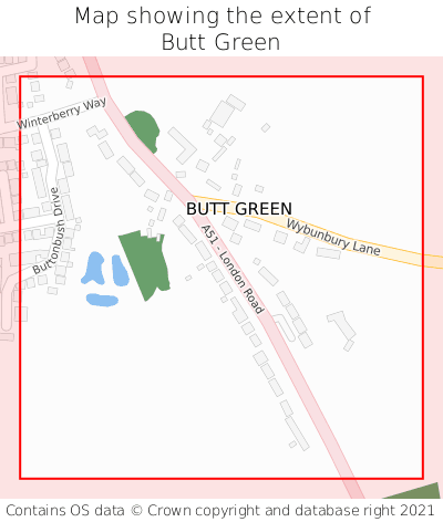 Map showing extent of Butt Green as bounding box