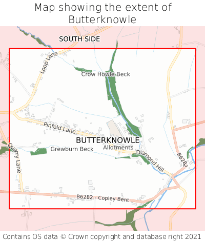 Map showing extent of Butterknowle as bounding box