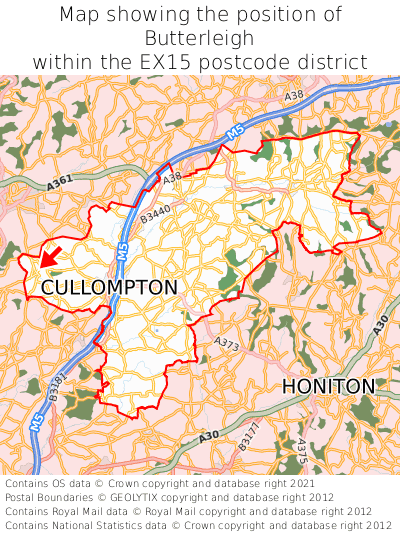 Map showing location of Butterleigh within EX15