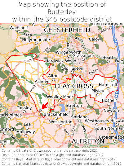 Map showing location of Butterley within S45