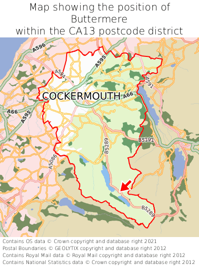 Map showing location of Buttermere within CA13