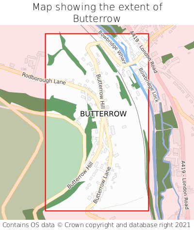 Map showing extent of Butterrow as bounding box