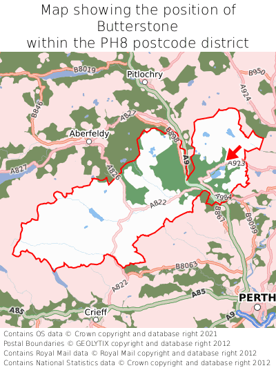Map showing location of Butterstone within PH8