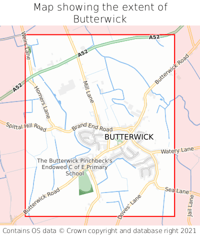 Map showing extent of Butterwick as bounding box