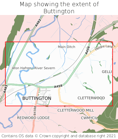 Map showing extent of Buttington as bounding box