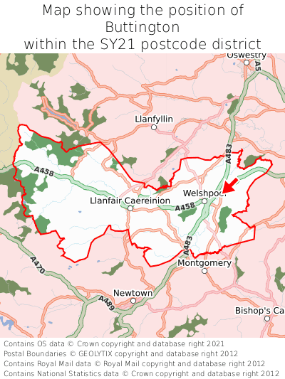 Map showing location of Buttington within SY21