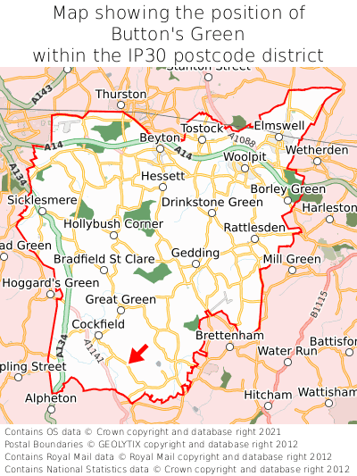 Map showing location of Button's Green within IP30
