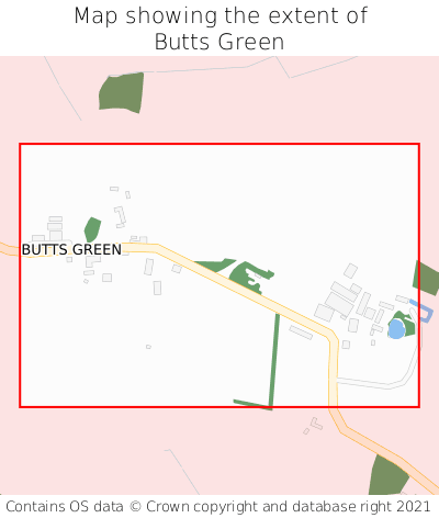 Map showing extent of Butts Green as bounding box