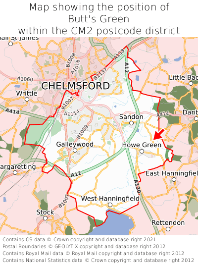 Map showing location of Butt's Green within CM2