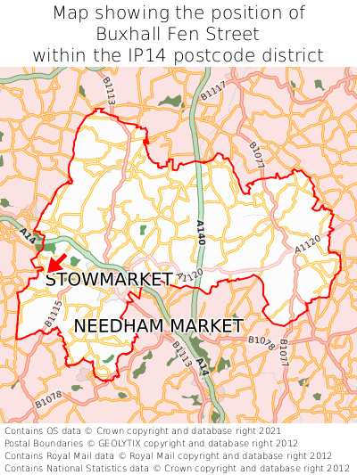 Map showing location of Buxhall Fen Street within IP14