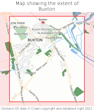 Map showing extent of Buxton as bounding box