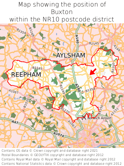 Map showing location of Buxton within NR10