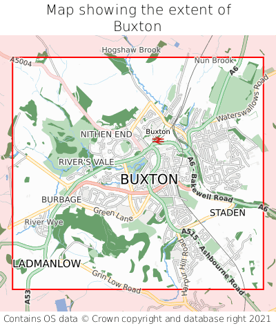 Map showing extent of Buxton as bounding box