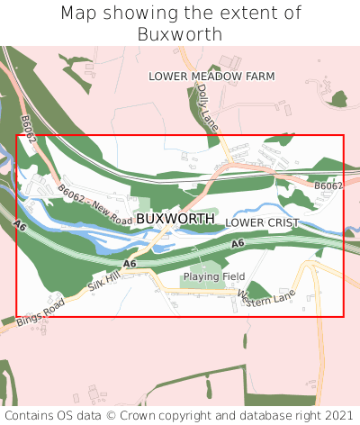 Map showing extent of Buxworth as bounding box