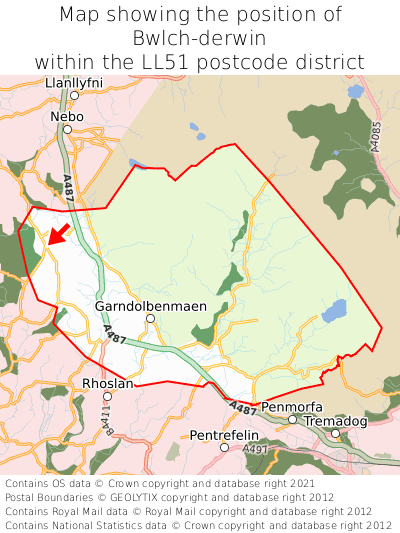 Map showing location of Bwlch-derwin within LL51