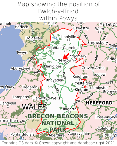 Map showing location of Bwlch-y-ffridd within Powys