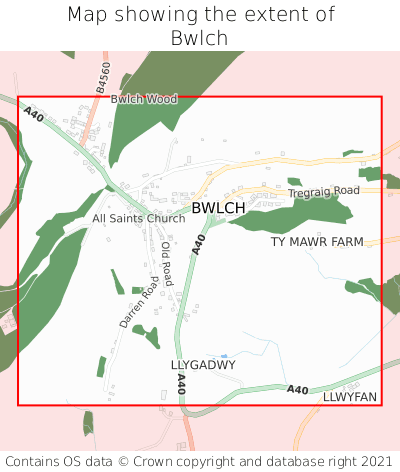 Map showing extent of Bwlch as bounding box